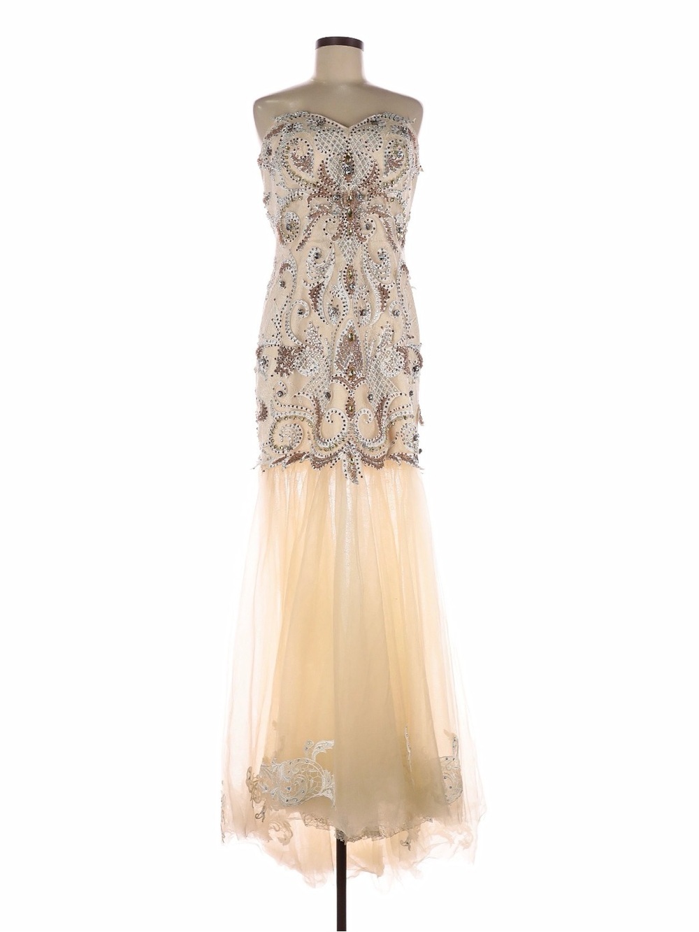 Vintage Y2K Jianini Haute Couture Beaded Champagne Mermaid Gown Sz 8 10 (Vtg 14)